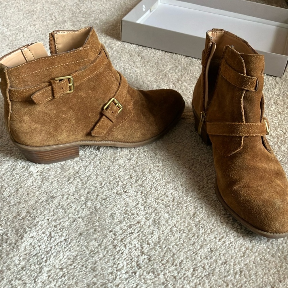 Franco Sarto cognac suede bootie.  Very Good condition